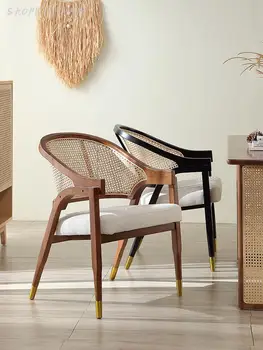 Трапезария стол със скандинавски дизайн в ретро стил от масивно дърво, ратан, стол за почивка, кафе, ресторант, меко упаковочное стол, дизайнерски единична ротанговый стол