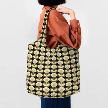 Овална цвете, Морска трева, Orla Kiely, Принт, Чанта за пазаруване, Дамски холщовая чанта за пазаруване, чанти Голям капацитет, чанти