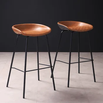 2 Продуктова стола на домашен прост стол за рецепцията в индустриален стил, ретро бар стол, кожа, художествена окото, червен железен бар стол в наличност
