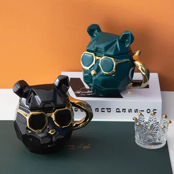 TingKe креативна куче с очила, керамична чаша, прибори за хранене, американската домакински мультяшная двойка, керамична чаша, чашата за кафе, чаша за вода