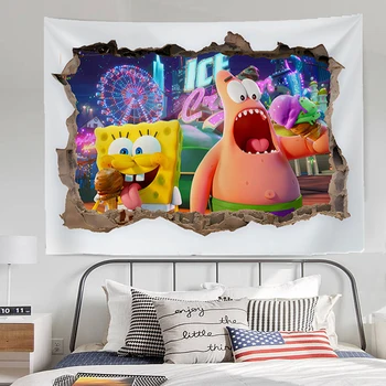 Текстилен Гоблен за Декора на стените S-SpongeBobs Аксесоари за Декорация на дома Леглото Гоблени Стая Кавайная Козметична Спалня