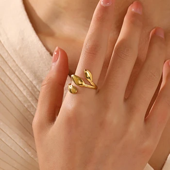 2023 Ново Модно Скъп пръстен от титанов стомана с прости листа, дамски корейската версия, Регулируем пръстен върху показалеца си, Бижутериен подарък