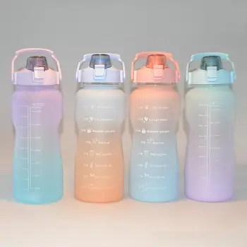 бутилка за вода с обем 2000 ml с дръжка, Множество скала, маркер, Херметична пластмасова кана за напитки градиентных цветове за офис