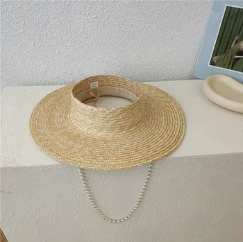 202306-2509104 ins лятната сламена шапка ръчна изработка без перлената лента, празнична дамски солнцезащитная шапка, дамска плажна шапка за почивка
