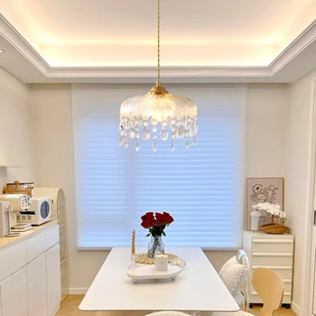 Полиран Декоративна Кристален полилей, Висящ лампа, наставка с Окачена лампа за кухня, всекидневна, трапезария