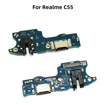 Чисто Нов USB порт за зареждане, докинг станция с микрофон, гъвкава кабел за зарядно устройство Realme C55, такса за свързване + Резервни части за слушалки