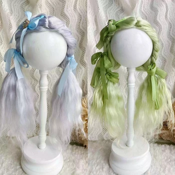 Куклени перуки за коса Blythe Qbaby от мохера сиво-синьо в зелено роли 9-10 инча