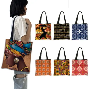 Чанта за пазаруване с принтом в стила на племе в африка, Африкански дамска чанта, Африка Традиционния Модел, Хранителни чанти с Голям капацитет, Чанта за пазаруване