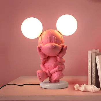 Креативна мультяшная настолна лампа от смола за детска стая, розови нощни осветителни тела за спалнята, подарък led настолна лампа