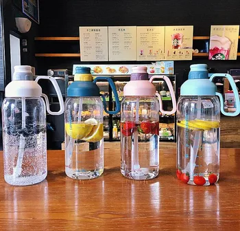 Пластмасова бутилка за вода с голям капацитет от Тритана обем 1,8 л, не съдържа BPA, с соломинкой, бутилки за спорт на открито с капак, Туристическа бутилка за къмпинг