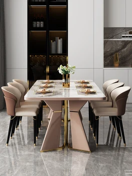 Ярко бяла каменна плака, маса за хранене и стол, комбиниран домакински маса за хранене, малка потребителска проста правоъгълна маса за хранене