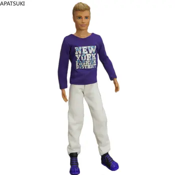 Тъмно синя стоп-моушън облекло 1/6 за момче Кен, облекло за кукли, фланелки, Бели дълги панталони, Панталони за момчета, Барби, Аксесоари за Кен