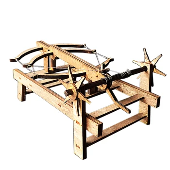 1: 12 Три лук Арбалетная легло САМ Древна модел Колесници Обсадна машина, Дървена 3D пъзел Нужда от монтаж