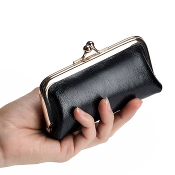 Чантата Zero от естествена кожа, Дамски Модерна чанта за съхранение на монети, Мини-устата, Червена чанта, Малка чанта с клипс