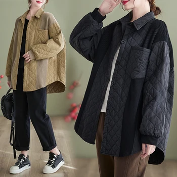 По-големи размери, размер 4XL, 100 кг, есенни палта, Дамски корейската версия, Без памук топъл пуловер за експозиции, зимно яке за жени, палта за жени