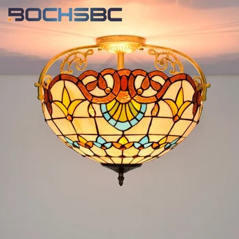 BOCHSBC Тифани барок 16 инчов витражный лампа от стъкло в стил деко за хранене, спалня, антре тавана лампа