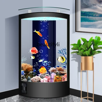 Нов Веерообразный Рибено глобус за домашна хол, Голям стъклен аквариум с гладките подове