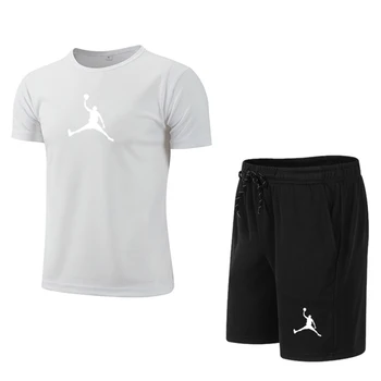 Летен Хит 2023, Мъжка тениска + Шорти, Мъжки спортен комплект с логото на марката, Модерен памук комплект тениски с къс ръкав За Почивка