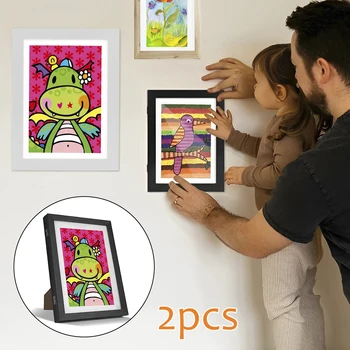 Детска художествена рамка за формат A4, се отваря отпред, Рамки за снимки със стойка, Дървена детска художествена рамка за 150 снимки формат А4 Хоризонтална и
