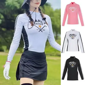 Есенното облекло за голф, нов дамски топ, еластична тениска с дълъг ръкав, оборудвана приятелка, бързосъхнеща, спортно облекло със защита от слънцето, риза за голф