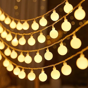 1,5-10 М LED Страхотни Топки Струнен Лампа На Батерии Кръгла Топка Сватбена Коледна Гирлянда Открит Градински Празничен Декор За Парти