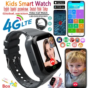 Детски Смарт часовници за момичета и момчета, видео разговори с пълна докосване, Wi-Fi, 4G, телефонни часовници, SOS-камера, проследяване на местоположението, Детски смарт часовници с подарък кутия