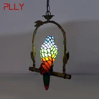 Окачен лампа PLLY Тифани Parrot led Ретро творчески стъклена окачена лампа за дома, Балкон, кабинет, полилей, за да премине