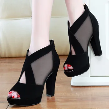 Корейската версия, Марля Открит чорап, Выдалбливают Високи токчета, Лятна новост 2023, обикновен дамски сандали с мека подметка, дишаща Светкавица