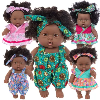 Етнически състав Кукла Реборн 20 см, Имитация на Африканска Черна Кожа, Прекрасна Кукла Mini Bjd, Меки Винилови Крайници, Екшън Печатни Детски Играчки за Момичета