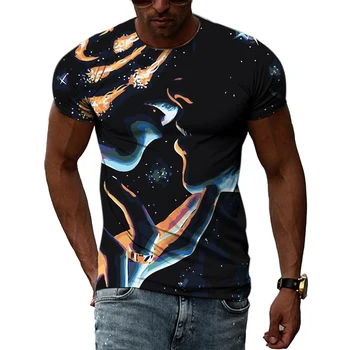 2023 Лятна Мъжка Тениска с Абстрактни Цветни Графити и 3D Принтом, Дишаща Тениска, Ежедневни Модерна Индивидуалност, през Цялата Деколте, Къси Ръкави, Нови Тениски
