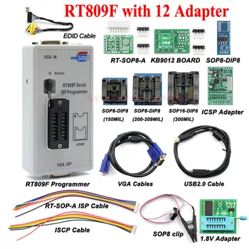 100% Оригинален програмист RT809F Сериен ISP с адаптери + адаптер 1,8 На + тест скоба SOP8 + кабел EDID + Универсален програмист ICSP bios
