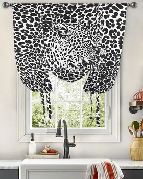 Леопардовый принт, абстрактно изкуство леопард, е Черно-бяла завеса за всекидневна, Кухненски пердета на експозиции, Регулируеми Щори с джобове