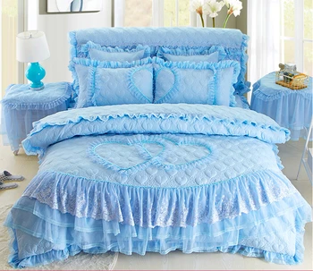 Корейски спално бельо, пола за легла принцеса с дължина 1,8 м, дантелени покривки от четири части, булчински комплекти спално бельо D-80