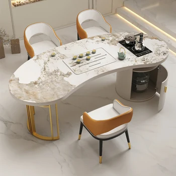 Лека луксозна комбинация от чаено маса и стол от каменна плоча, маса, пет стола, модерна просто домашен балкон, малка масичка за чай, офис бюро