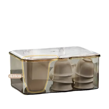Прахоустойчив кутия за съхранение с капак Прозрачна поставка за чаени чаши за организиране и съхранение на чайника кунг-фу