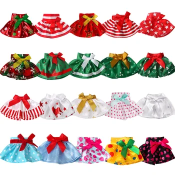 Коледно облекло за кукли Елфи, Пола с принтом, Многоцветен папийонка ръчно изработени, Къса пола за кукла 35 см, Аксесоари, играчки, Коледни подаръци