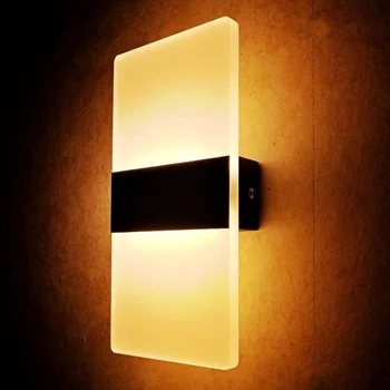 Модерен led акрил, с монтиран на стената лампа с дълъг топъл бял вътрешно осветление нощно шкафче за спалня, всекидневна, коридор, стълбище с декоративна лампа