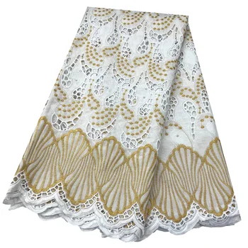 Най-новият бяло злато африканска бродерия Памучно Швейцарско вуалевое дантела в Швейцария Африканска лейси плат Нигерийская лейси плат за рокли