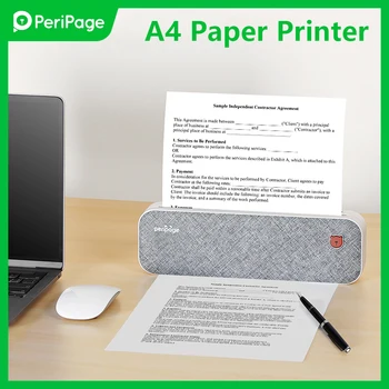 Мини принтер PeriPage A4 с Директен Термотрансферен Предаването, Безжичен Мобилен Фотопринтер, Подкрепа за свързване чрез USB, BT, Ширина на хартията 2 