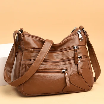 Модерна дамска чанта за през рамото от мека кожа, многопластови джобове, чанти-месинджър, Луксозни дизайнерски дамски чанти и портмонета