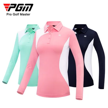 Дамска риза за голф PGM топ с дълги ръкави и отложным яка, тениски за тренировки по голф за жени YF477