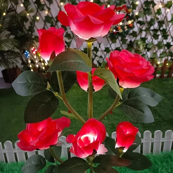 Външна Слънчева Led Лампа за Тревата Rose Flower Light Двор, Градина, Червено и синьо, 7 Глави, Роза, Водоустойчив Декоративни Ландшафта Светлини за Тревата