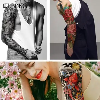 Временна татуировка на цялата ръка, черен ръкав с тотем За мъже и жени, реалистични фалшиви татуировки, стикер с татуировка във формата на Воин, Лъв, тигър, цвете