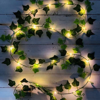 Зелени гирлянди от листа, Изкуствена лоза, Приказни светлини, Коледни светлини, украса за дома, работещи на батерии, завеса, led светлини