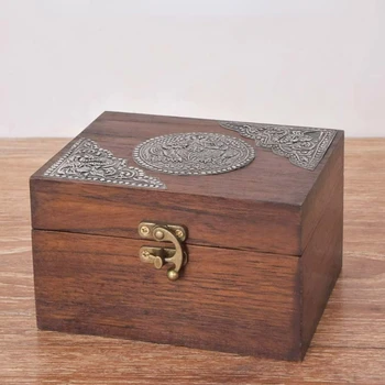Тиковая антиокислительная с ключалка Кутии за бижута с Ретро Лека Луксозна кутия за шапки, от масивно дърво с Ръчно изработени Калъф за съхранение на бижута