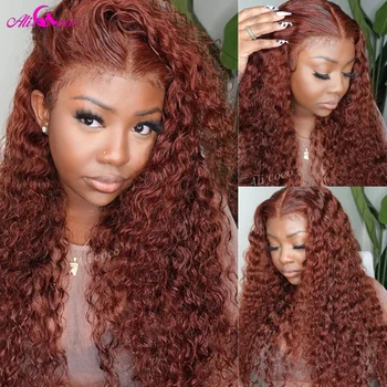 Червеникаво-кафява, завързана перука 13x6 с вълнообразни завързана закопчалка Отпред, перука с детски коса, Прозрачна Дантела перуки, изработени от човешка коса за жени