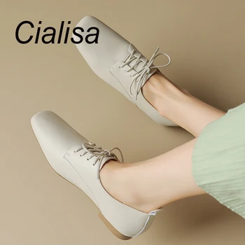 Cialisa/ Дамски обувки от естествена кожа; Колекция 2023 г.; Есенни Ежедневни Лоферы дантела; Ежедневни Удобни Дамски ръчно изработени обувки на равна подметка; Бежов 40