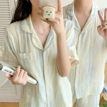 Корейски двойка, Прости памук спално бельо, пижами, мъжки костюм в голям размер, може да се носи на улицата, домашно облекло, костюм за сън, Дамски комплекти пижамные