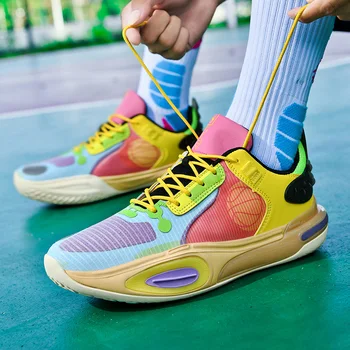 Модни баскетболни маратонки, Мъжки и женски Дишащи обувки, Юношески мини баскетболни маратонки със светещи
