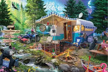 Bear Holiday Home Дървен пъзел 1000 бр., пъзел-игра пъзел, бяла карта, забавни играчки за деца и възрастни